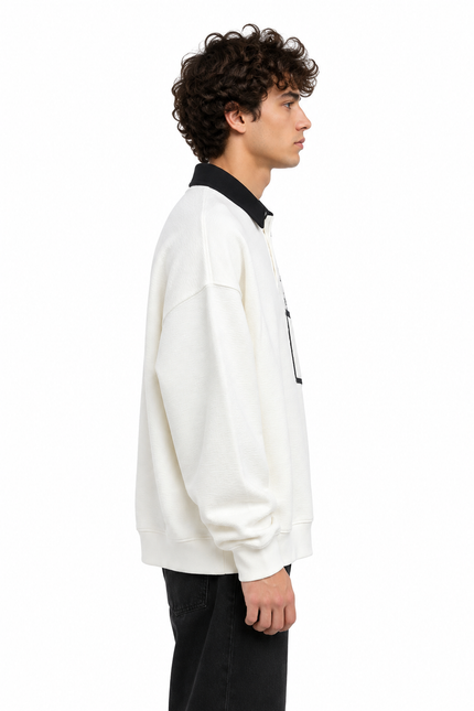 Textured Oversized Polo Sweatshirt
