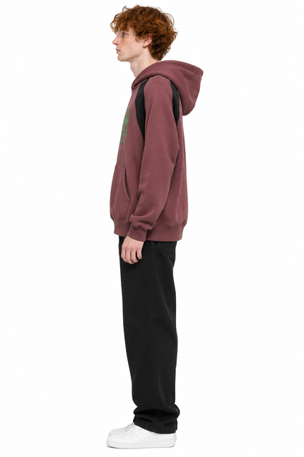 Maroon Contrast Panel Graphic Hoodie