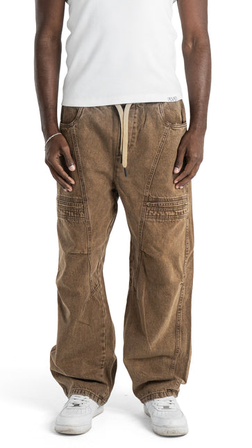 Drawstring Regular Fit Cargo denim - Brown