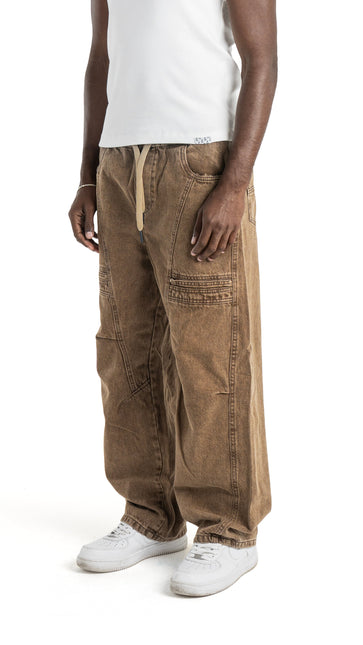 Drawstring Regular Fit Cargo denim - Brown