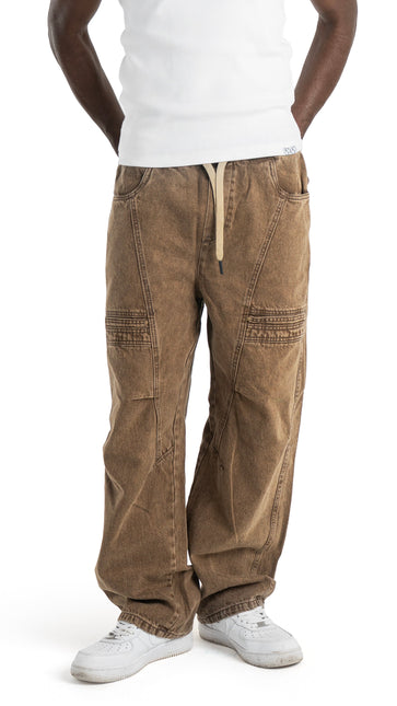 Drawstring Regular Fit Cargo denim - Brown
