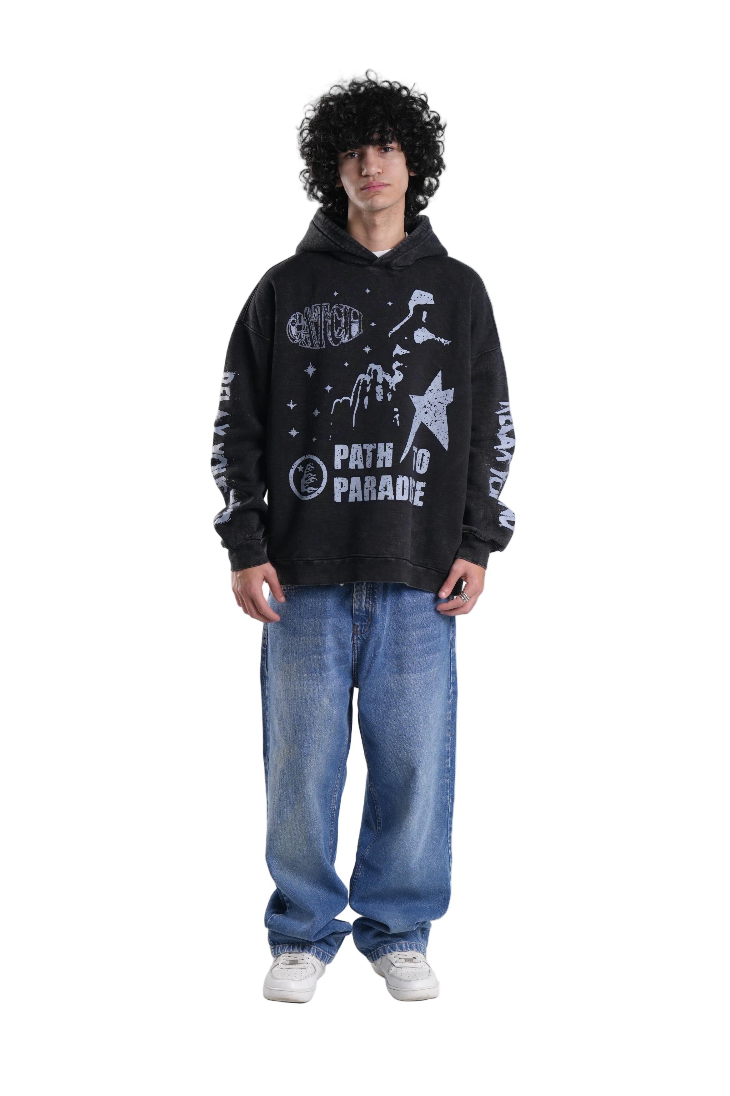 Star Hoodie Catch In Black