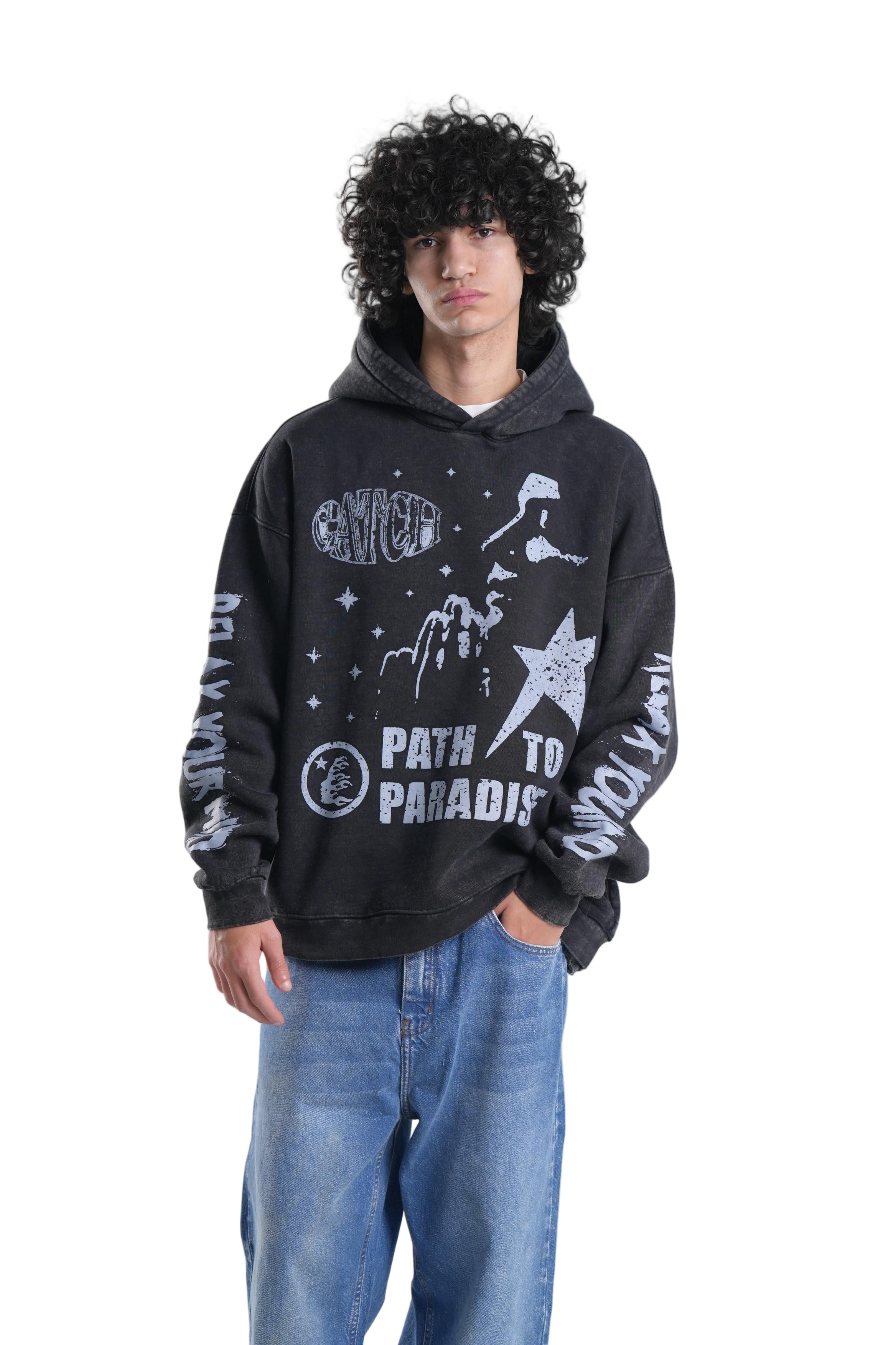 Star Hoodie Catch In Black