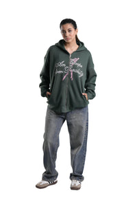 Zipper Hoodie In Green