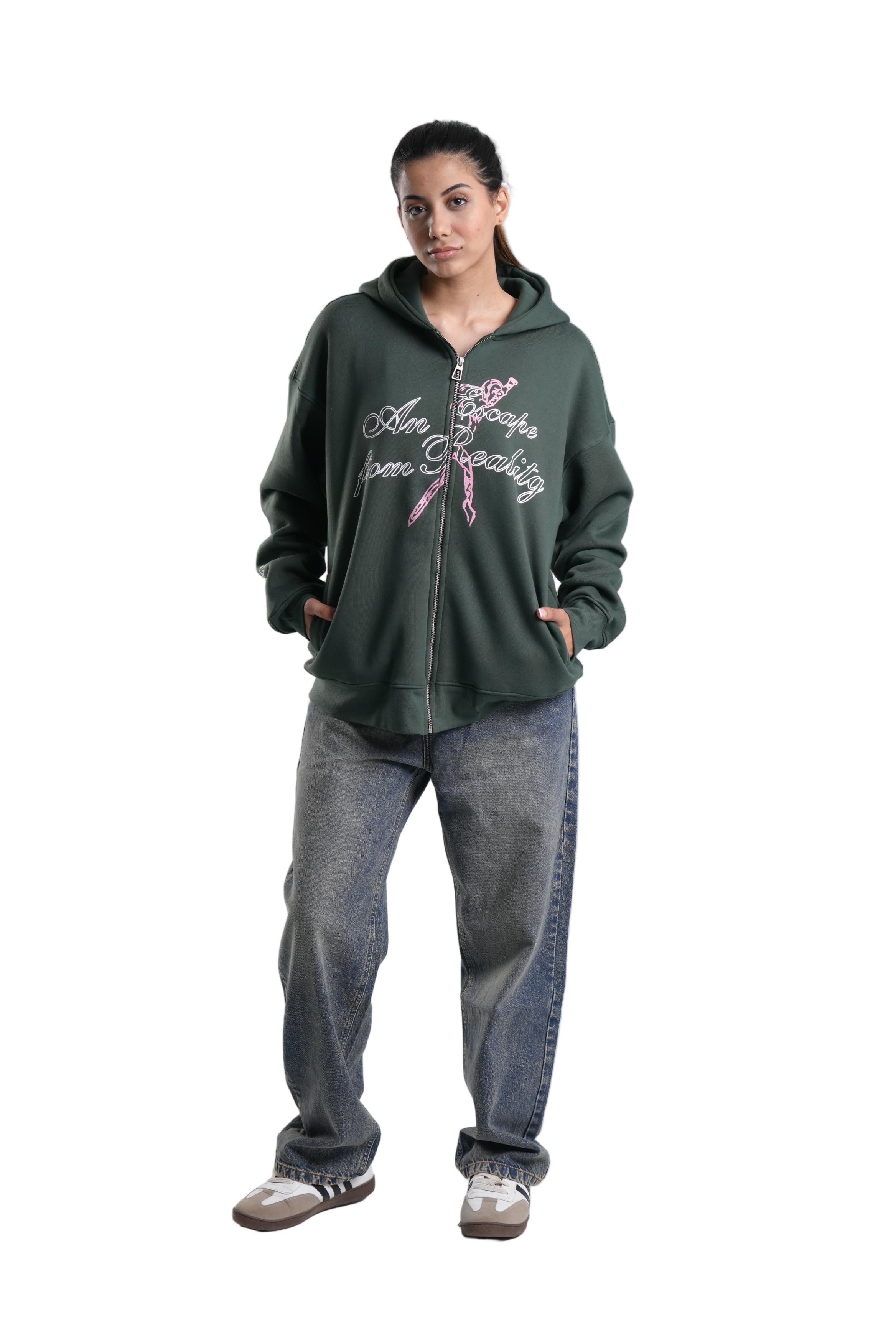 Zipper Hoodie In Green