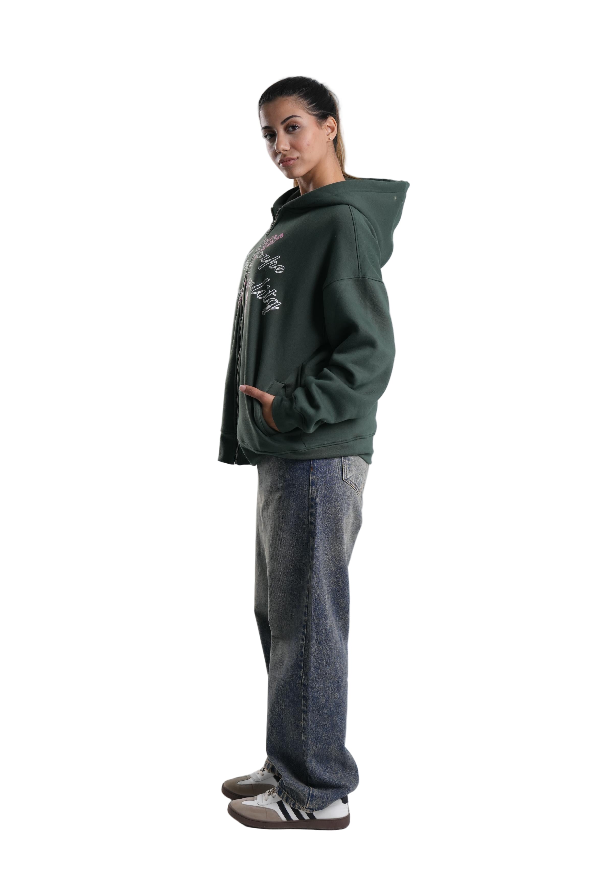 Zipper Hoodie In Green