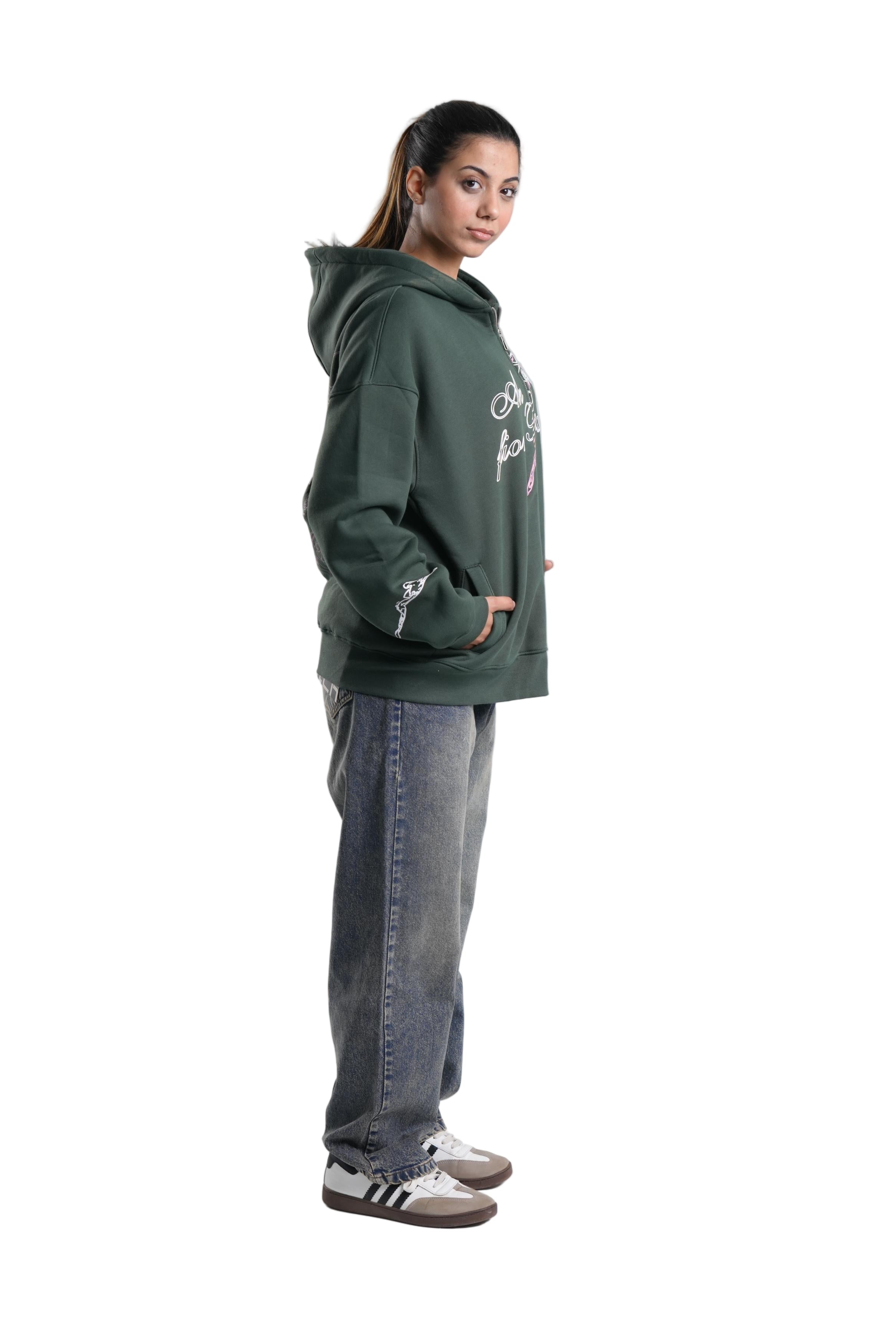 Zipper Hoodie In Green