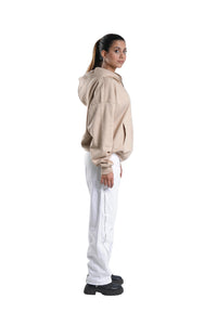 Zipper Hoodie In Beige