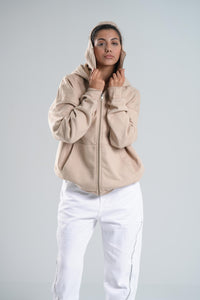 Zipper Hoodie In Beige