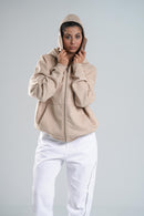 Zipper Hoodie In Beige