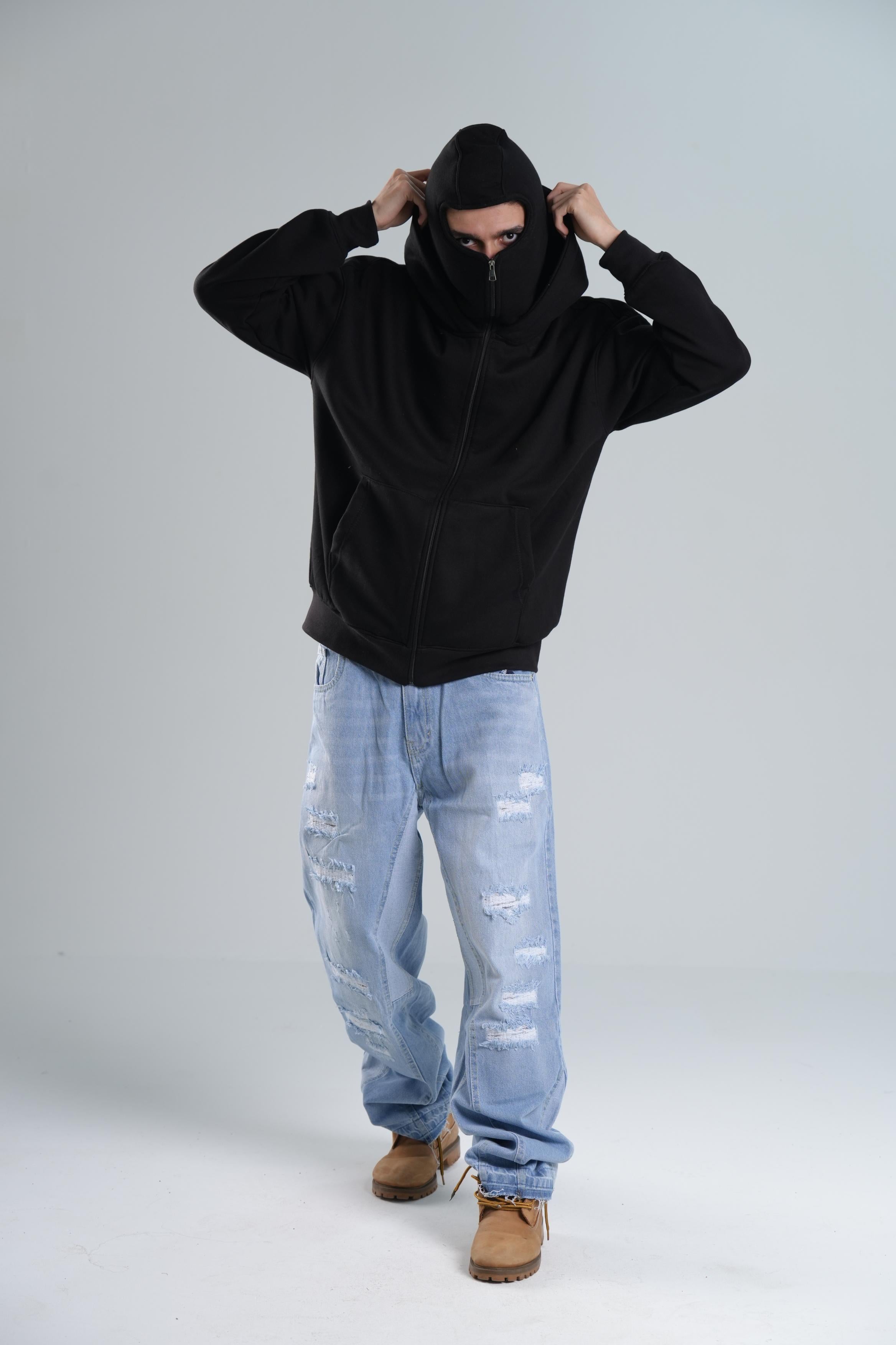 Zipper Hoodie In Black