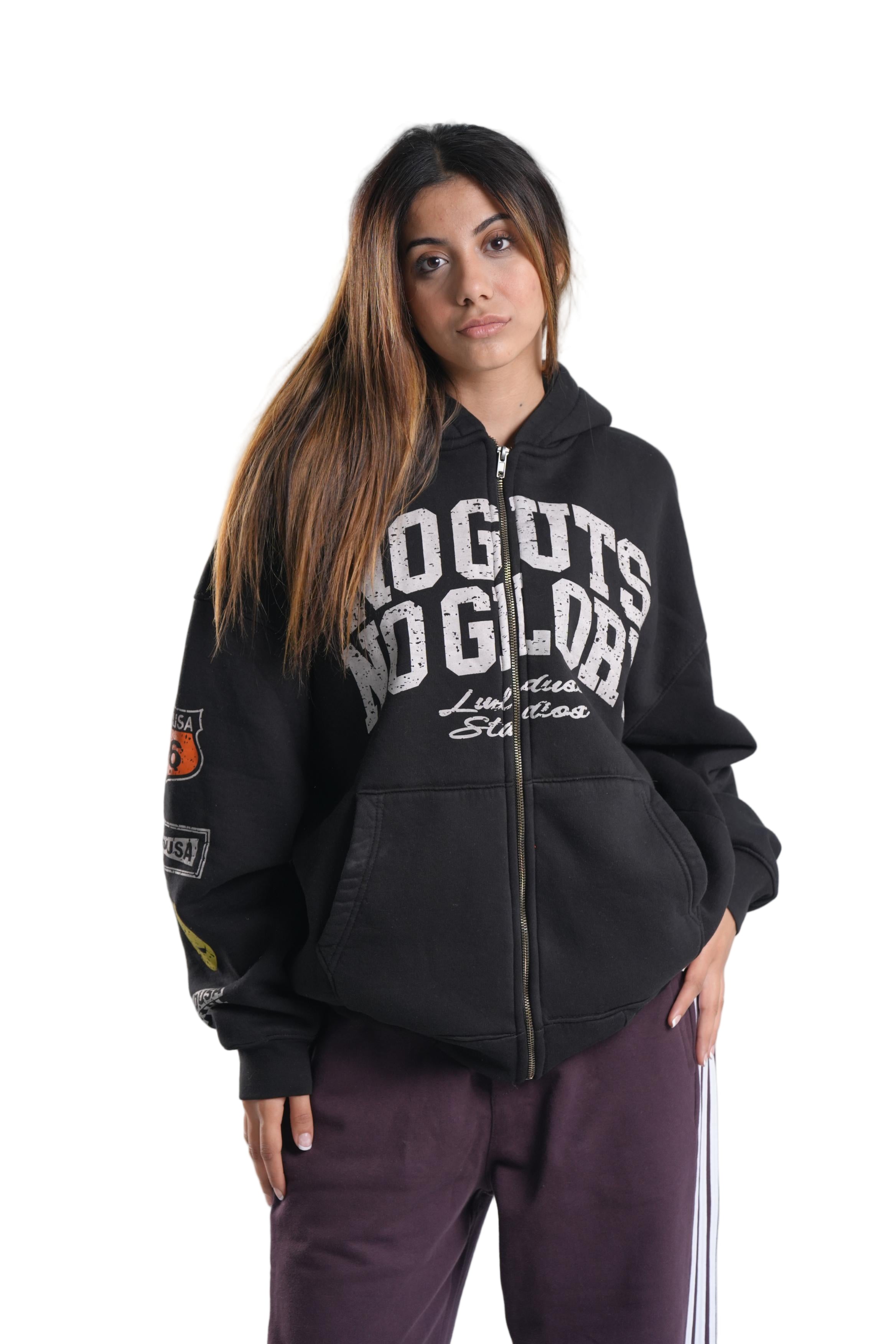Zipper Hoodie In Black
