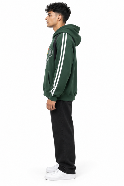 Forest Green Striped Graphic Hoodie