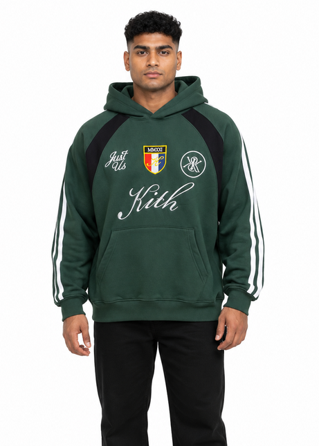 Forest Green Striped Graphic Hoodie