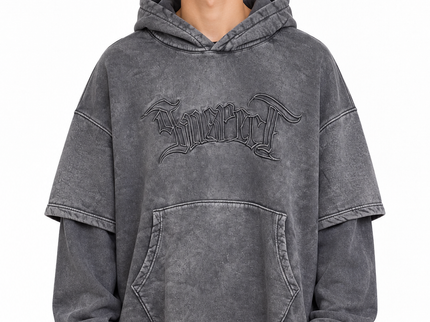 CATCH Washed Gothic Graphic Hoodie – Charcoal Grey