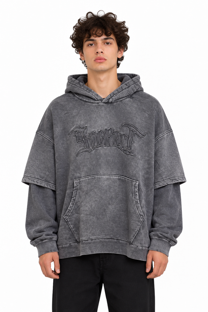 CATCH Washed Gothic Graphic Hoodie – Charcoal Grey