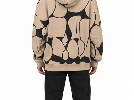 Beige Abstract Graphic Oversized Hoodie