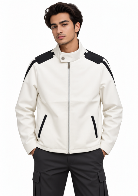 Minimalist Contrast Bomber Jacket – Off White
