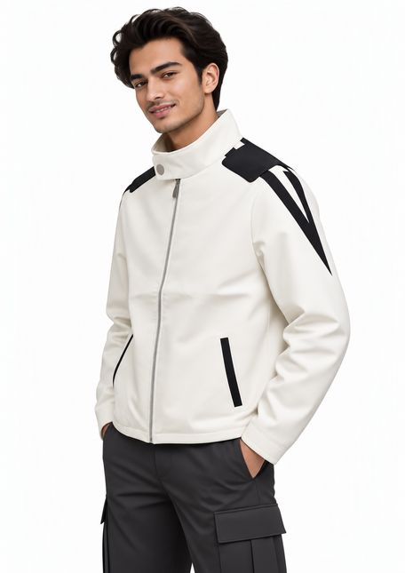 Minimalist Contrast Bomber Jacket – Off White
