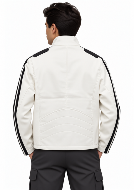 Minimalist Contrast Bomber Jacket – Off White
