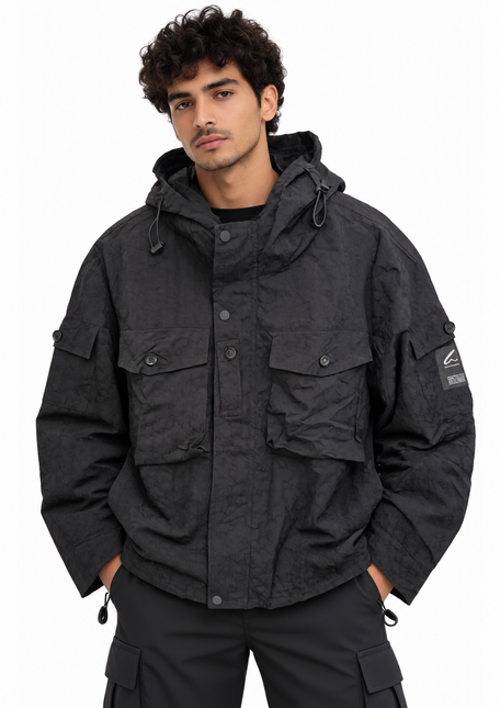Textured Hooded Utility Jacket
