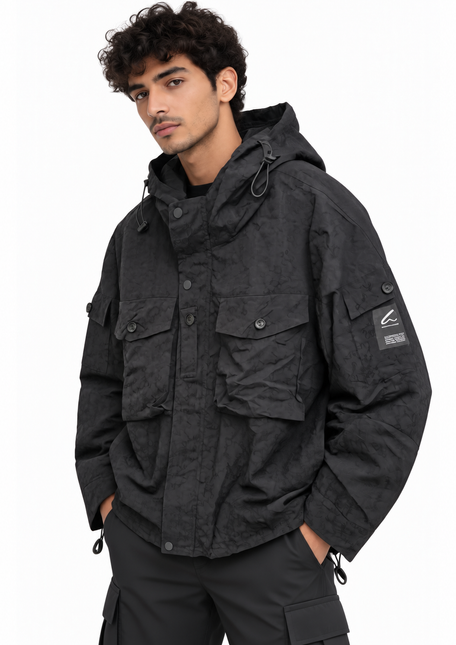 Textured Hooded Utility Jacket