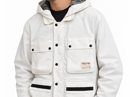 Washed Utility Pockets Hooded Jacket