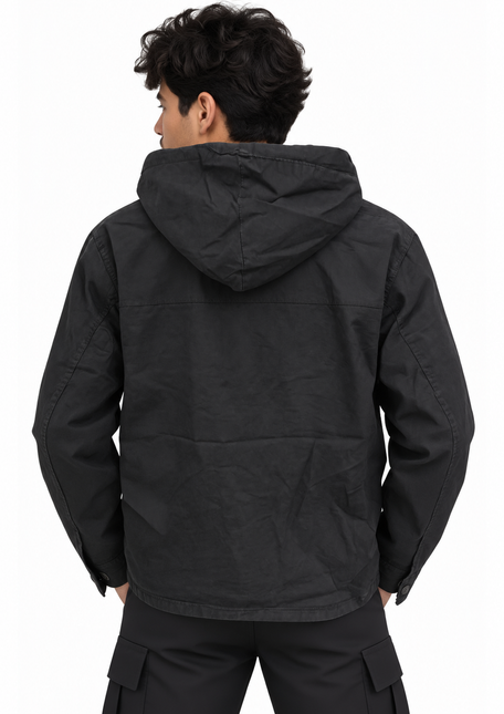 Washed Utility Pockets Hooded Jacket