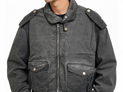 Vintage Washed Utility Jacket – Charcoal Grey