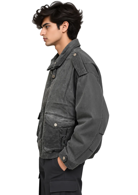 Vintage Washed Utility Jacket – Charcoal Grey