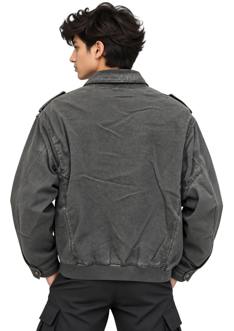 Vintage Washed Utility Jacket – Charcoal Grey