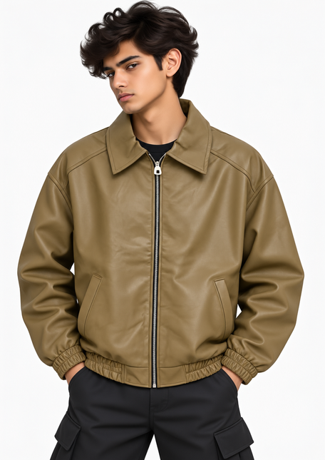 Classic Faux Leather Bomber Jacket