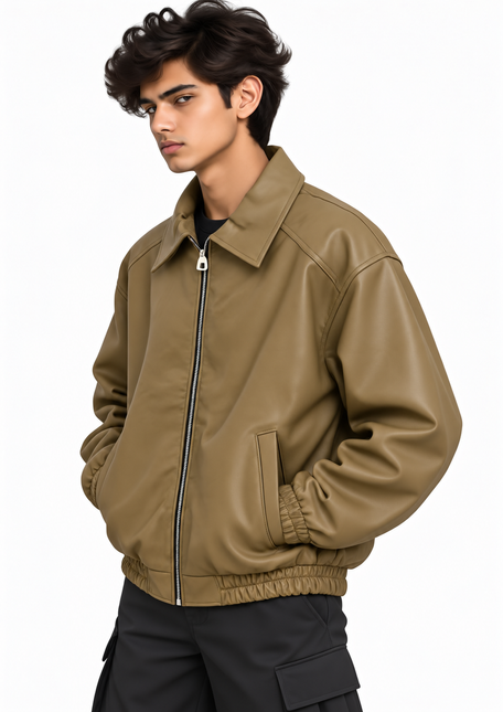 Classic Faux Leather Bomber Jacket