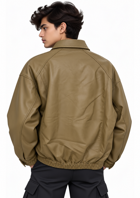 Classic Faux Leather Bomber Jacket