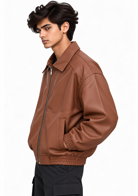 Classic Faux Leather Bomber Jacket