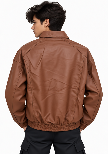 Classic Faux Leather Bomber Jacket