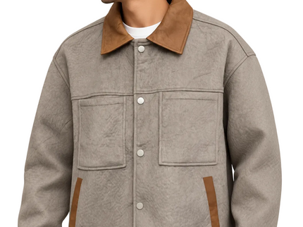 Leather Contrast Collar Utility Jacket