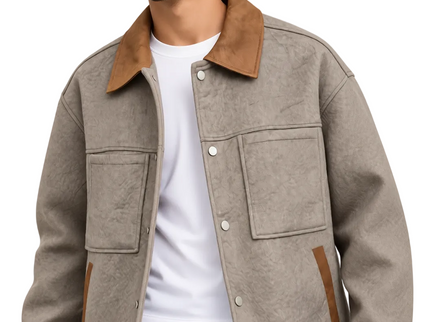 Leather Contrast Collar Utility Jacket