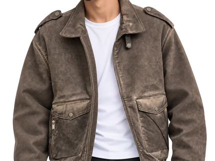 Vintage Washed Utility Jacket – Charcoal Grey