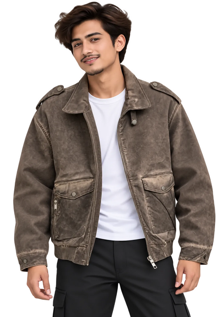 Vintage Washed Utility Jacket – Charcoal Grey