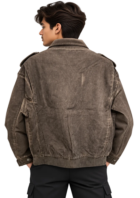 Vintage Washed Utility Jacket – Charcoal Grey