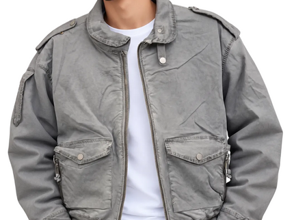 Vintage Washed Utility Jacket – Charcoal Grey