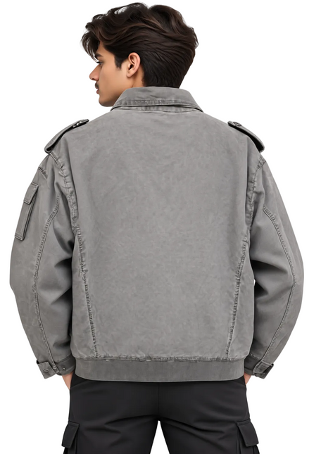 Vintage Washed Utility Jacket – Charcoal Grey