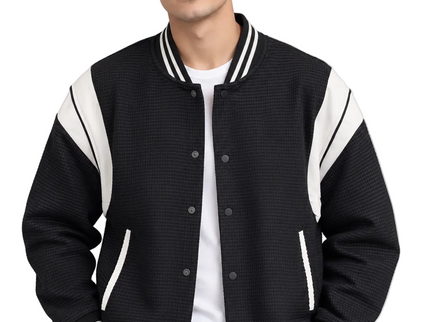 Black & White Textured Varsity Jacket