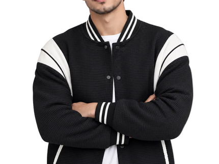 Black & White Textured Varsity Jacket