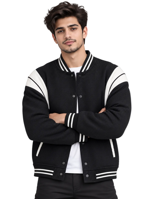 Black & White Textured Varsity Jacket