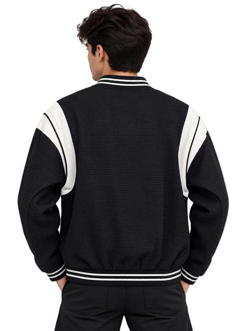 Black & White Textured Varsity Jacket