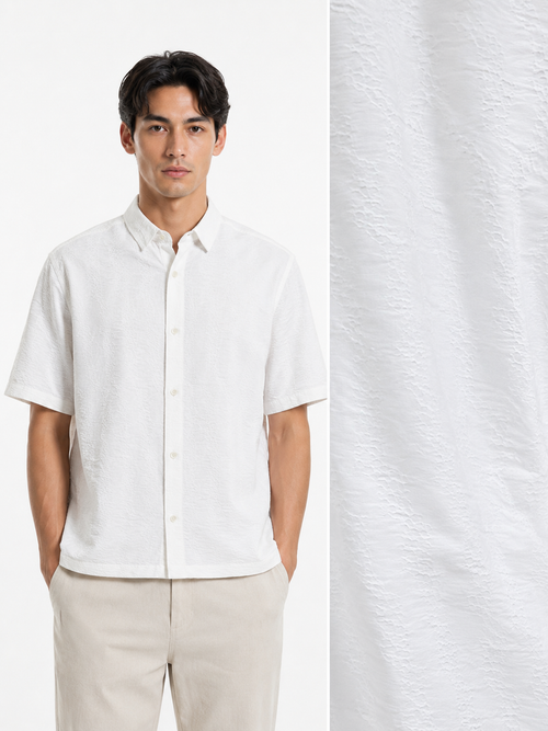 Textured Zigzag Collar Relaxed Shirt