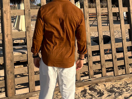 Premium Linen Long Sleeve Shirt - Brown