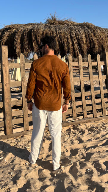 Premium Linen Long Sleeve Shirt - Brown